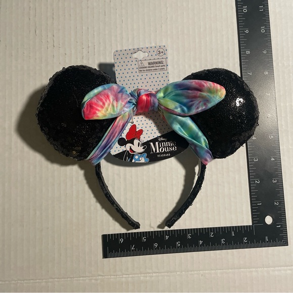 Disney Minnie Mouse Headband Hair Mickey Ears Black With Colored Bow Sparkly New - Picture 3 of 4